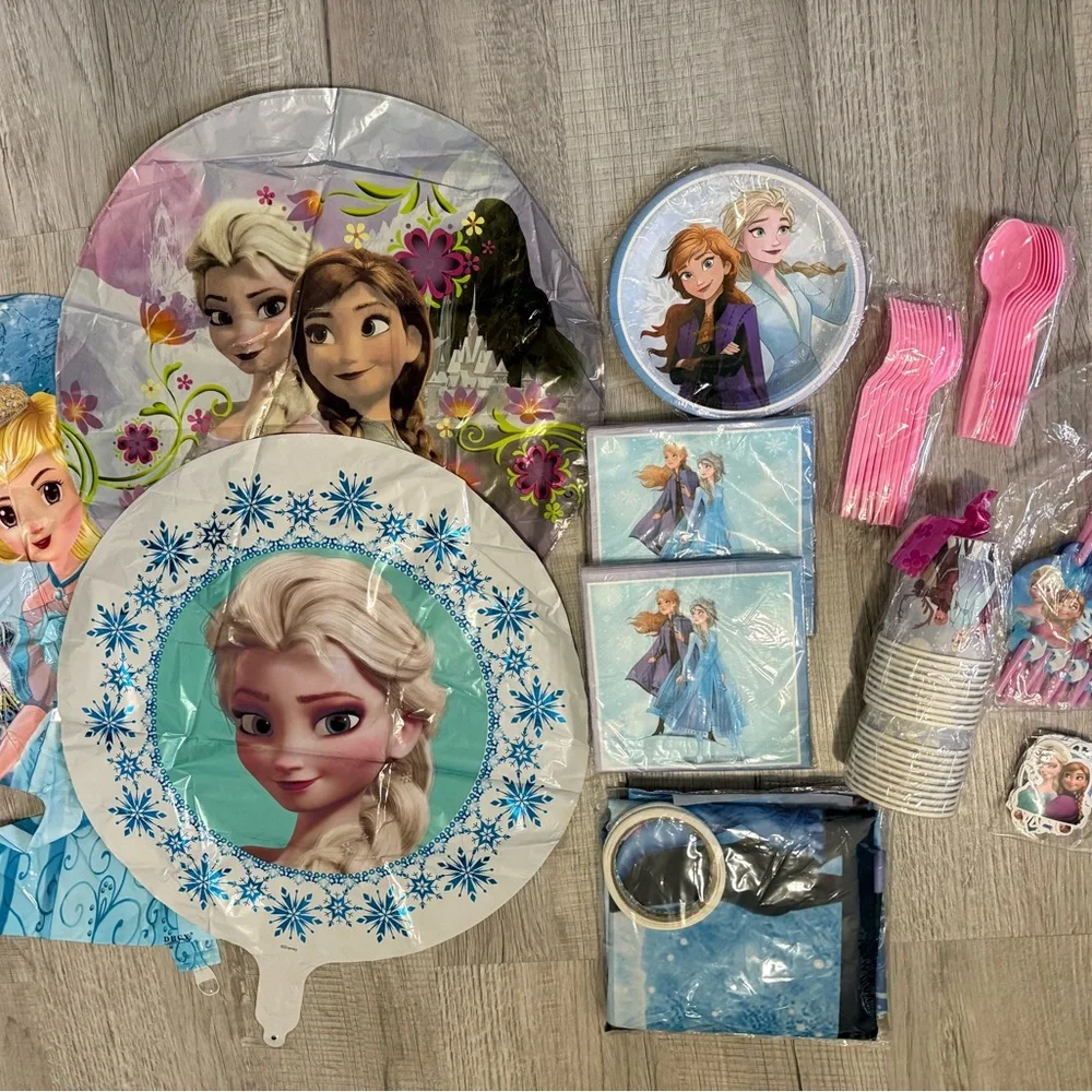 New Disney Frozen Disposable Party Tableware Set - Pink & Blue